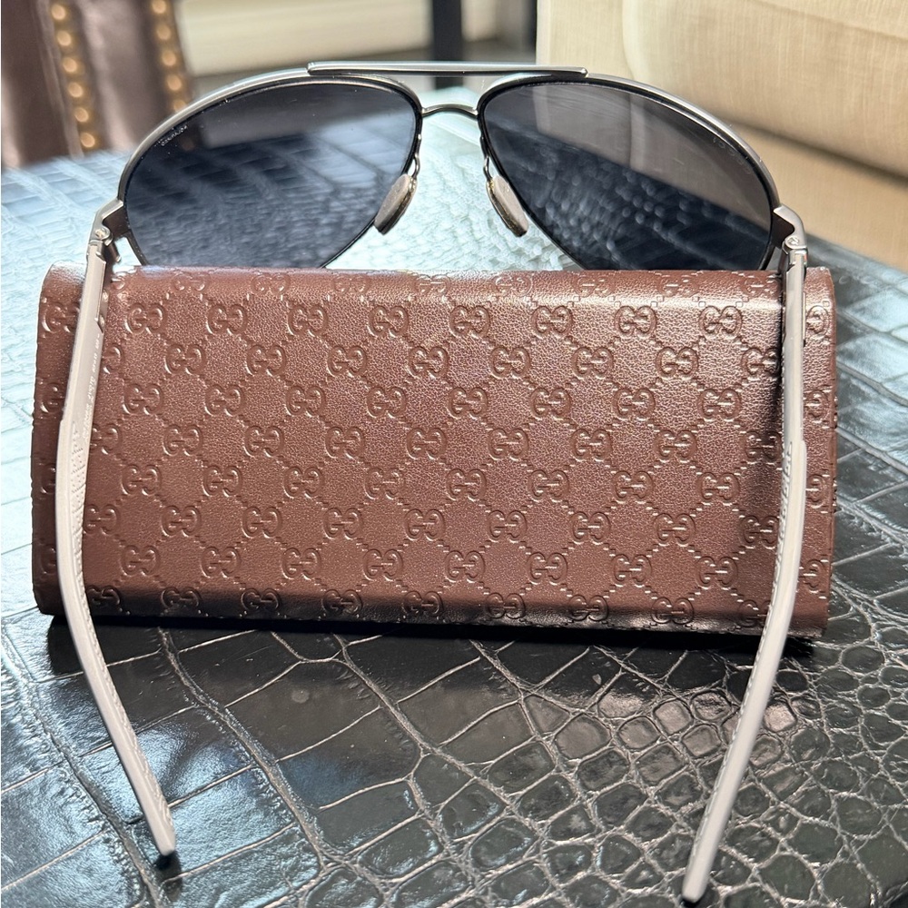 Gucci Silver Frame Aviator Sunglasses - Picture 4 of 7